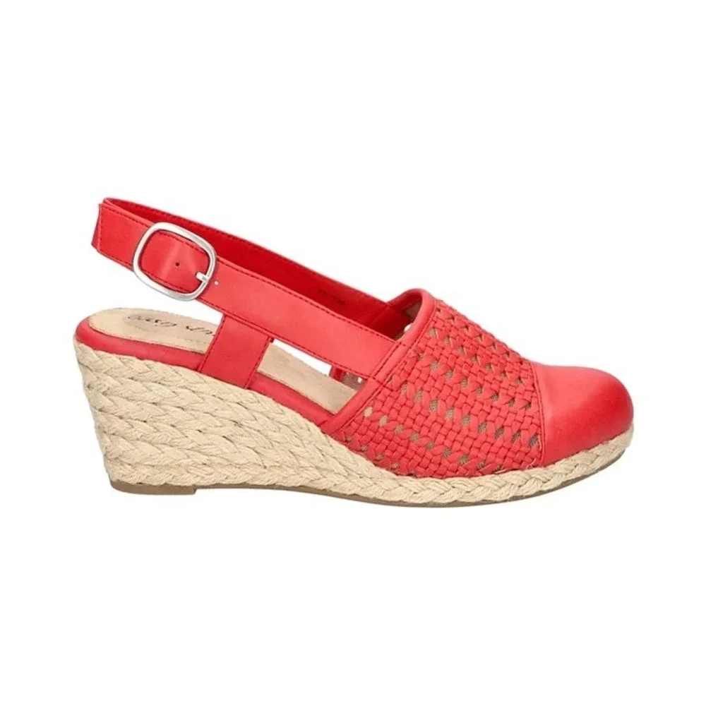 Easy Street Womens Taffy Espadrille Wedges Size 9WW Red Slingback Knit  Textile